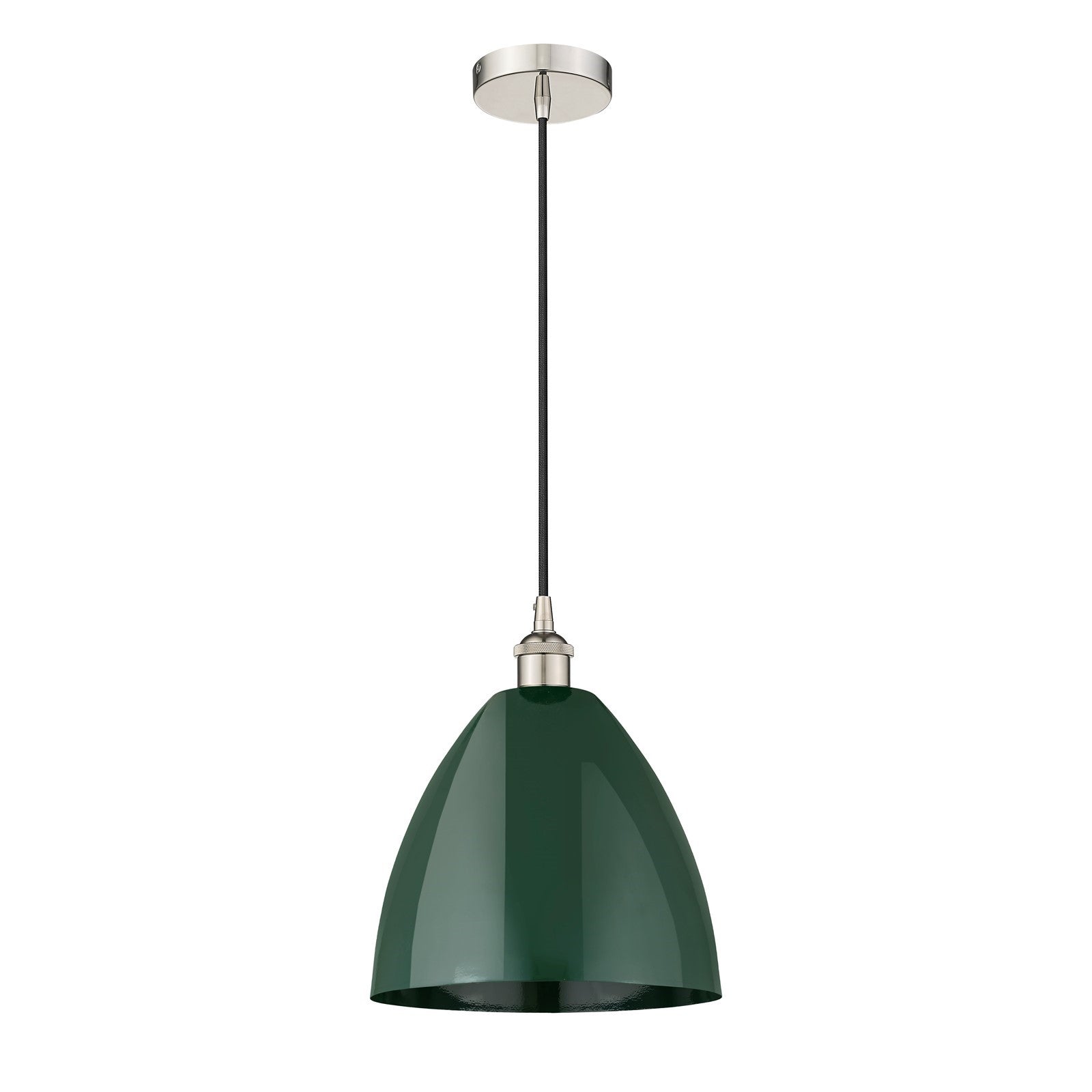 Innovations Plymouth 12in 1-Light Mini Pendant | Industrial Farmhouse Polished Nickel and Matte Green Metal | Kitchen | Model 616-1P-PN-MBD-12-GR-LED