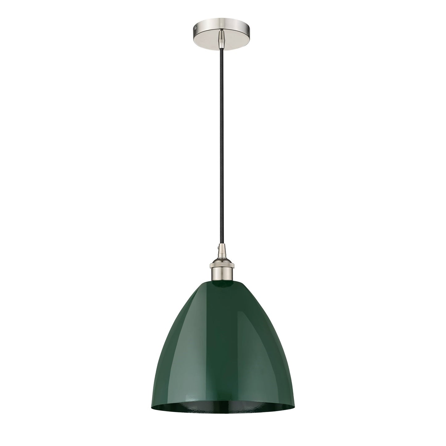 Innovations Plymouth 12in 1-Light Mini Pendant | Industrial Farmhouse Polished Nickel and Matte Green Metal | Kitchen | Model 616-1P-PN-MBD-12-GR-LED