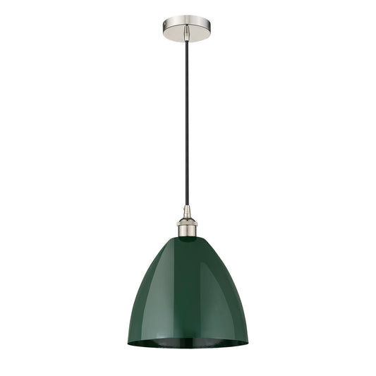 Innovations Plymouth 12in 1-Light Mini Pendant | Industrial Farmhouse Polished Nickel and Matte Green Metal | Kitchen | Model 616-1P-PN-MBD-12-GR-LED