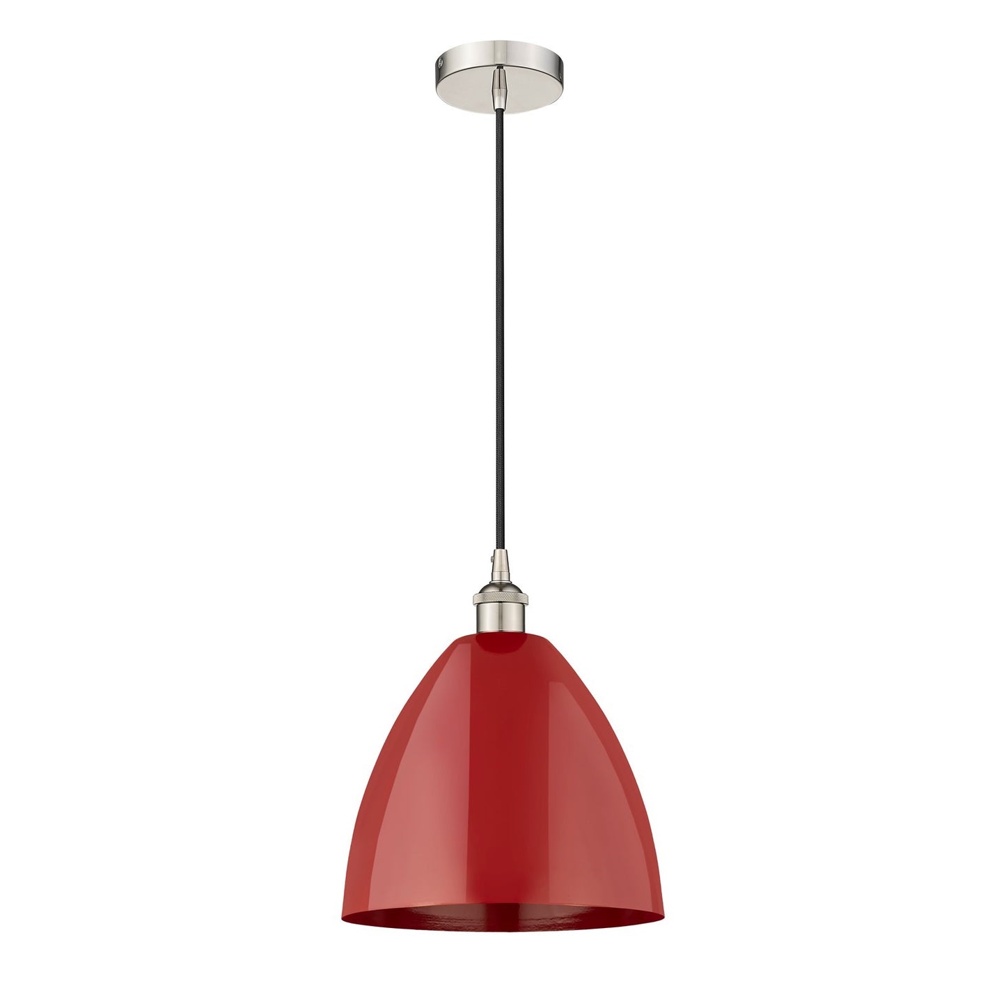 Innovations Plymouth 12in 1-Light Mini Pendant | Industrial Farmhouse Polished Nickel and Matte Red Metal | Kitchen Island | Model 616-1P-PN-MBD-12-RD-LED