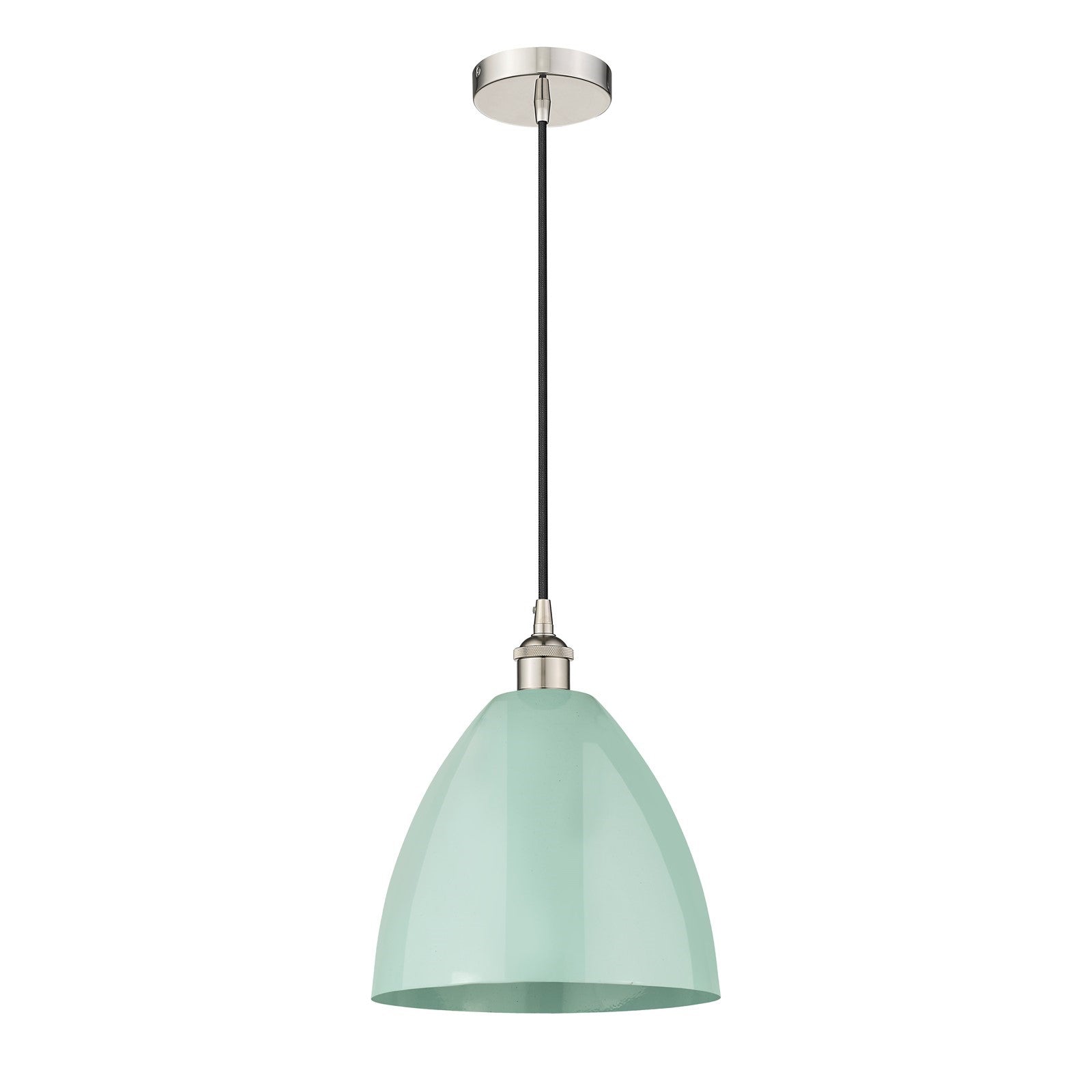 Innovations Plymouth 12in 1-Light Mini Pendant | Industrial Farmhouse Polished Nickel and Matte Seafoam Metal Shade | Model 616-1P-PN-MBD-12-SF-LED