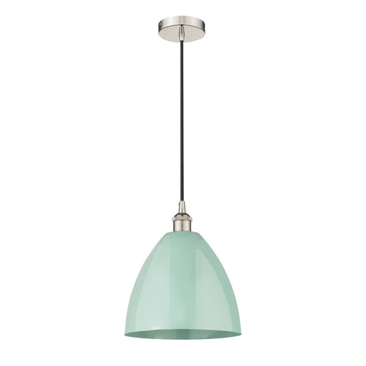 Innovations Plymouth 12in 1-Light Mini Pendant | Industrial Farmhouse Polished Nickel and Matte Seafoam Metal Shade | Model 616-1P-PN-MBD-12-SF-LED