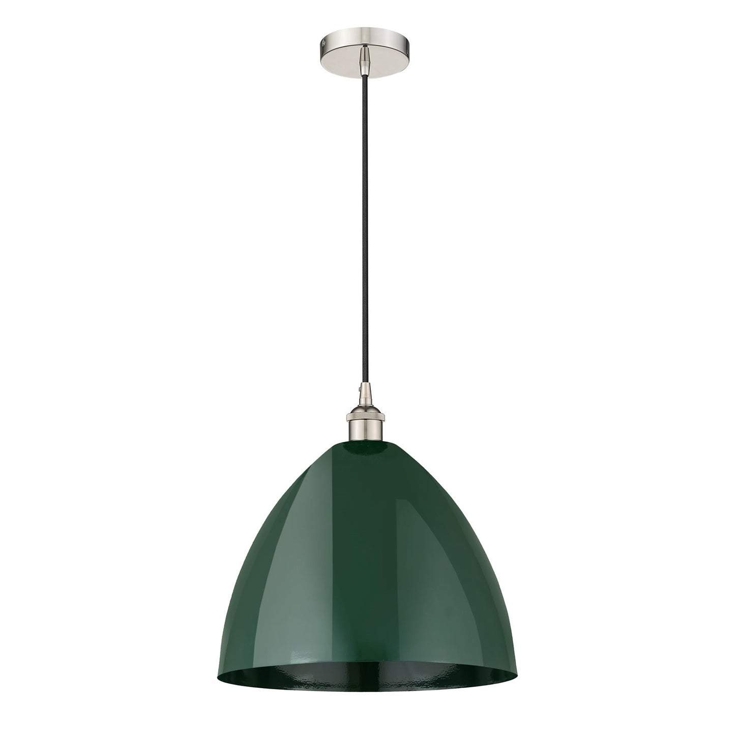 Innovations Plymouth 16in 1-Light Mini Pendant | Industrial Farmhouse Polished Nickel and Matte Green Metal | Kitchen | Model 616-1P-PN-MBD-16-GR-LED