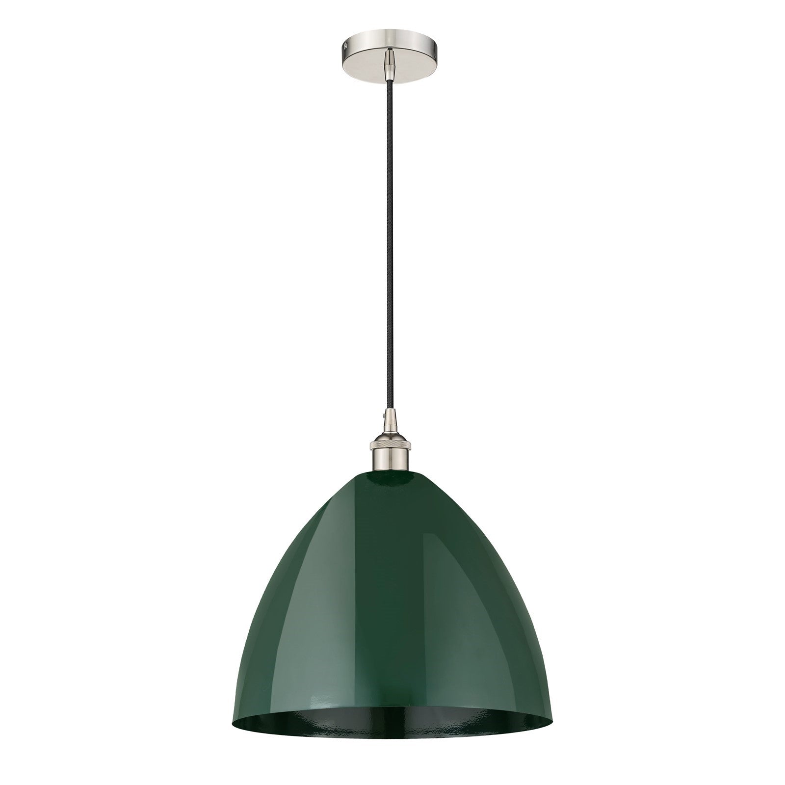 Innovations Plymouth 16in 1-Light Mini Pendant | Industrial Farmhouse Polished Nickel and Matte Green Metal | Kitchen | Model 616-1P-PN-MBD-16-GR-LED