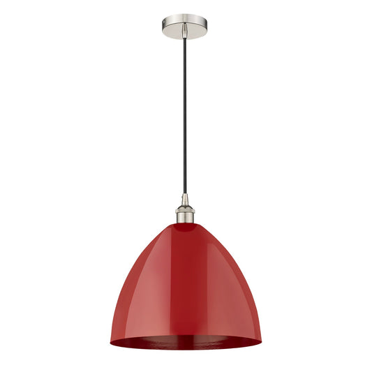 Innovations Plymouth 16in 1-Light Mini Pendant | Industrial Farmhouse Polished Nickel and Matte Red Metal | Kitchen Island | Model 616-1P-PN-MBD-16-RD-LED