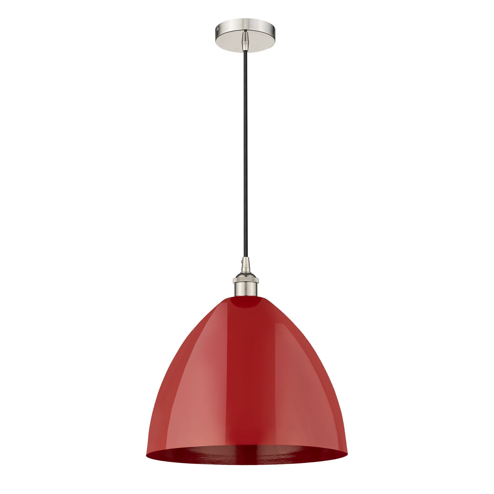 Innovations Plymouth 16in 1-Light Mini Pendant | Industrial Farmhouse Polished Nickel and Matte Red Metal | Kitchen Island | Model 616-1P-PN-MBD-16-RD-LED