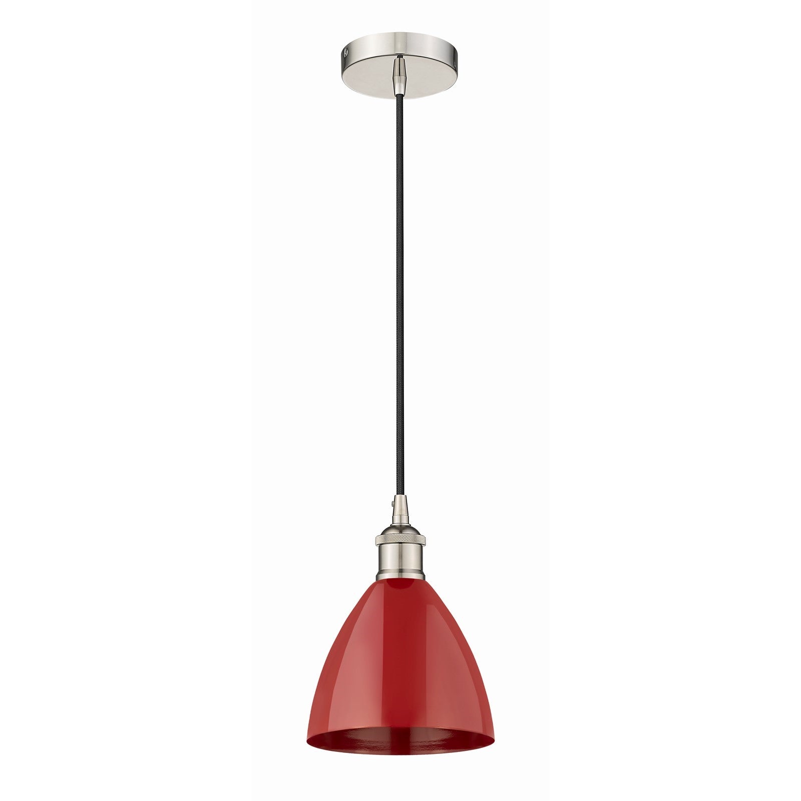 Innovations Plymouth 1-Light 7.5in Mini Pendant | Industrial Farmhouse Polished Nickel and Matte Red Metal | Kitchen | Model 616-1P-PN-MBD-75-RD-LED