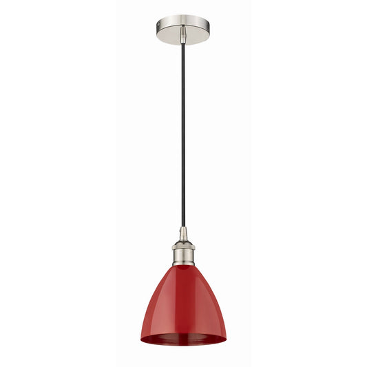 Innovations Plymouth 1-Light 7.5in Mini Pendant | Industrial Farmhouse Polished Nickel and Matte Red Metal | Kitchen | Model 616-1P-PN-MBD-75-RD-LED