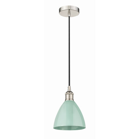 Innovations Plymouth 8in 1-Light Mini Pendant | Industrial Farmhouse Polished Nickel and Matte Seafoam Metal Shade | Model 616-1P-PN-MBD-75-SF-LED