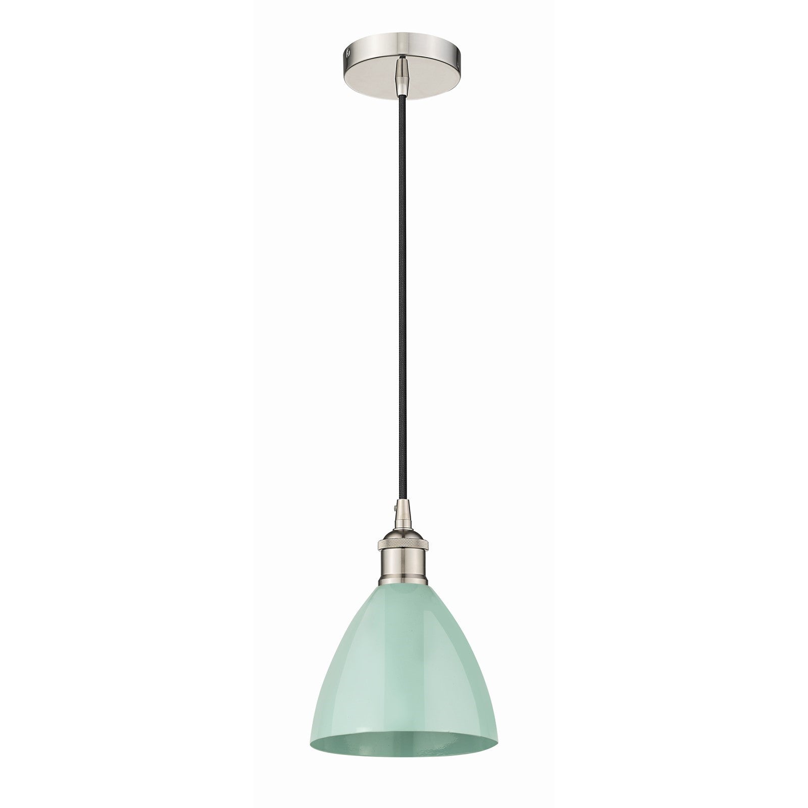 Innovations Plymouth 8in 1-Light Mini Pendant | Industrial Farmhouse Polished Nickel and Matte Seafoam Metal Shade | Model 616-1P-PN-MBD-75-SF-LED