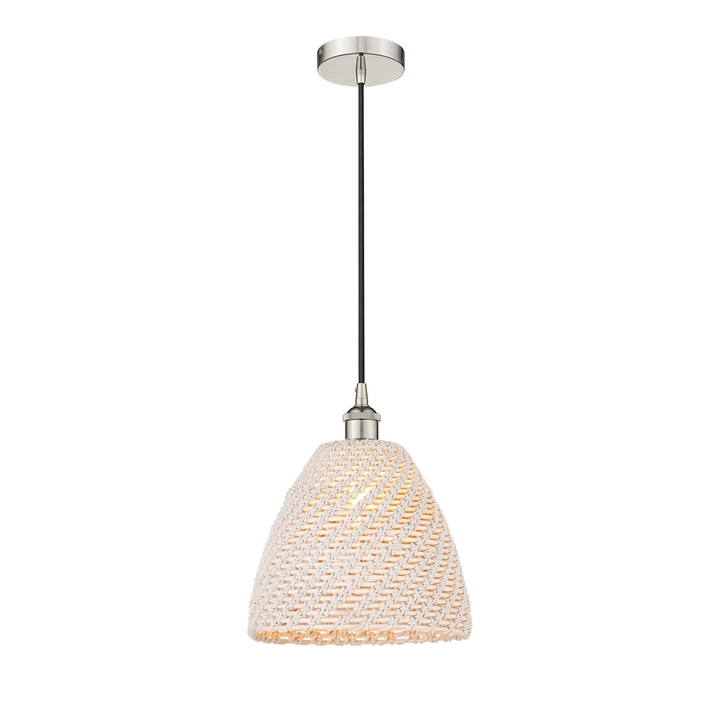 Innovations Bristol Natural 12in 1-Light Mini Pendant | Farmhouse Polished Nickel and Natural Fiber Dome Shade | Kitchen | Model 616-1P-PN-NBD-12-NAT