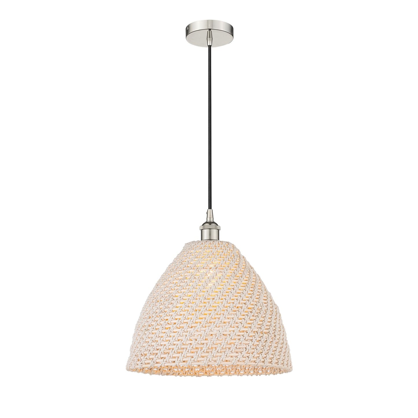 Innovations Bristol Natural 16in 1-Light Mini Pendant | Farmhouse Polished Nickel and Natural Fiber Dome Shade | Kitchen | Model 616-1P-PN-NBD-16-NAT