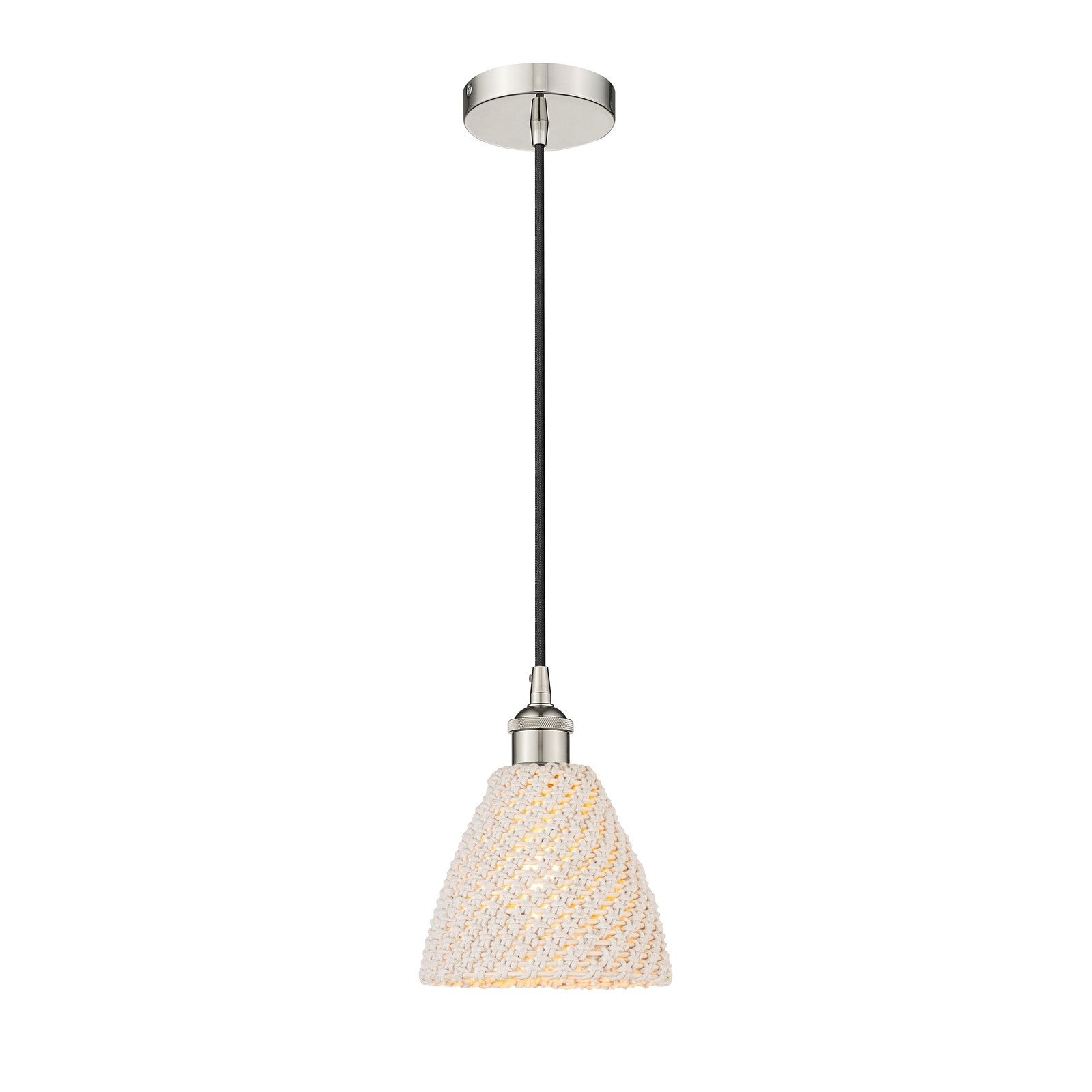 Innovations Bristol Natural 8in 1-Light Mini Pendant | Farmhouse Polished Nickel and Natural Fiber Dome Shade | Kitchen | Model 616-1P-PN-NBD-75-NAT