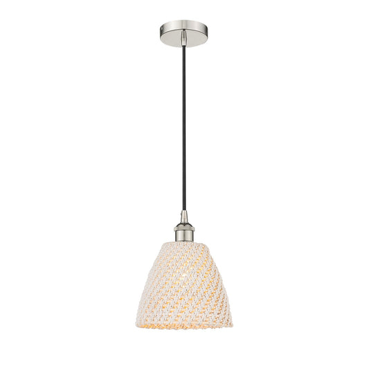 Innovations Bristol Natural 9in 1-Light Mini Pendant | Farmhouse Polished Nickel and Natural Fiber Dome Shade | Kitchen Island | Model 616-1P-PN-NBD-9-NAT
