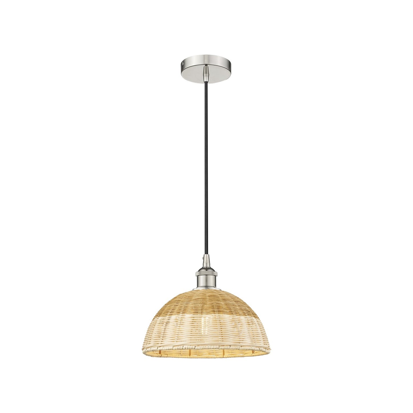 Innovations Lighting Natural Ballston Dome 12in 1-Light Mini Pendant | Farmhouse Polished Nickel and Natural Fiber | Model 616-1P-PN-NBD2-12-NAT