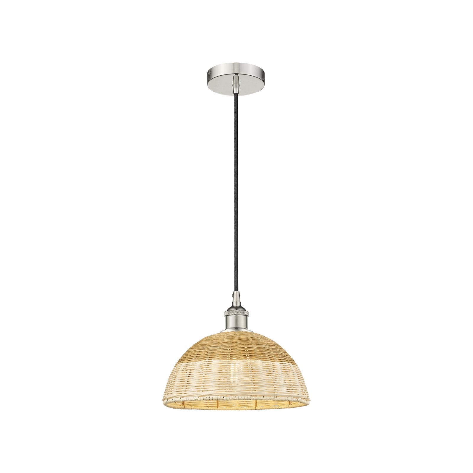 Innovations Lighting Natural Ballston Dome 12in 1-Light Mini Pendant | Farmhouse Polished Nickel and Natural Fiber | Model 616-1P-PN-NBD2-12-NAT