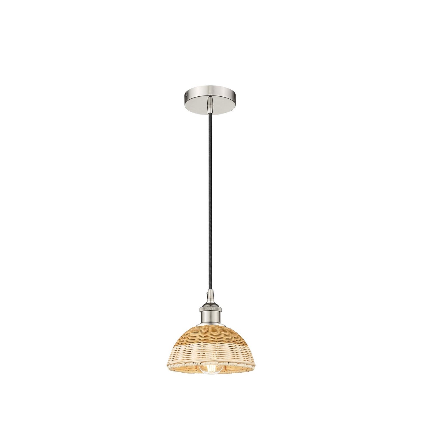 Innovations Natural Ballston Dome 7.5in 1-Light Mini Pendant | Farmhouse Polished Nickel and Natural Fiber Dome Shade | Model 616-1P-PN-NBD2-75-NAT