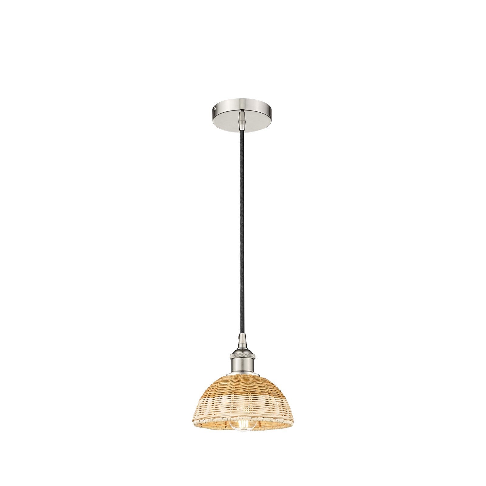 Innovations Natural Ballston Dome 7.5in 1-Light Mini Pendant | Farmhouse Polished Nickel and Natural Fiber Dome Shade | Model 616-1P-PN-NBD2-75-NAT