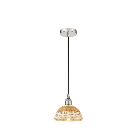 Innovations Natural Ballston Dome 7.5in 1-Light Mini Pendant | Farmhouse Polished Nickel and Natural Fiber Dome Shade | Model 616-1P-PN-NBD2-75-NAT
