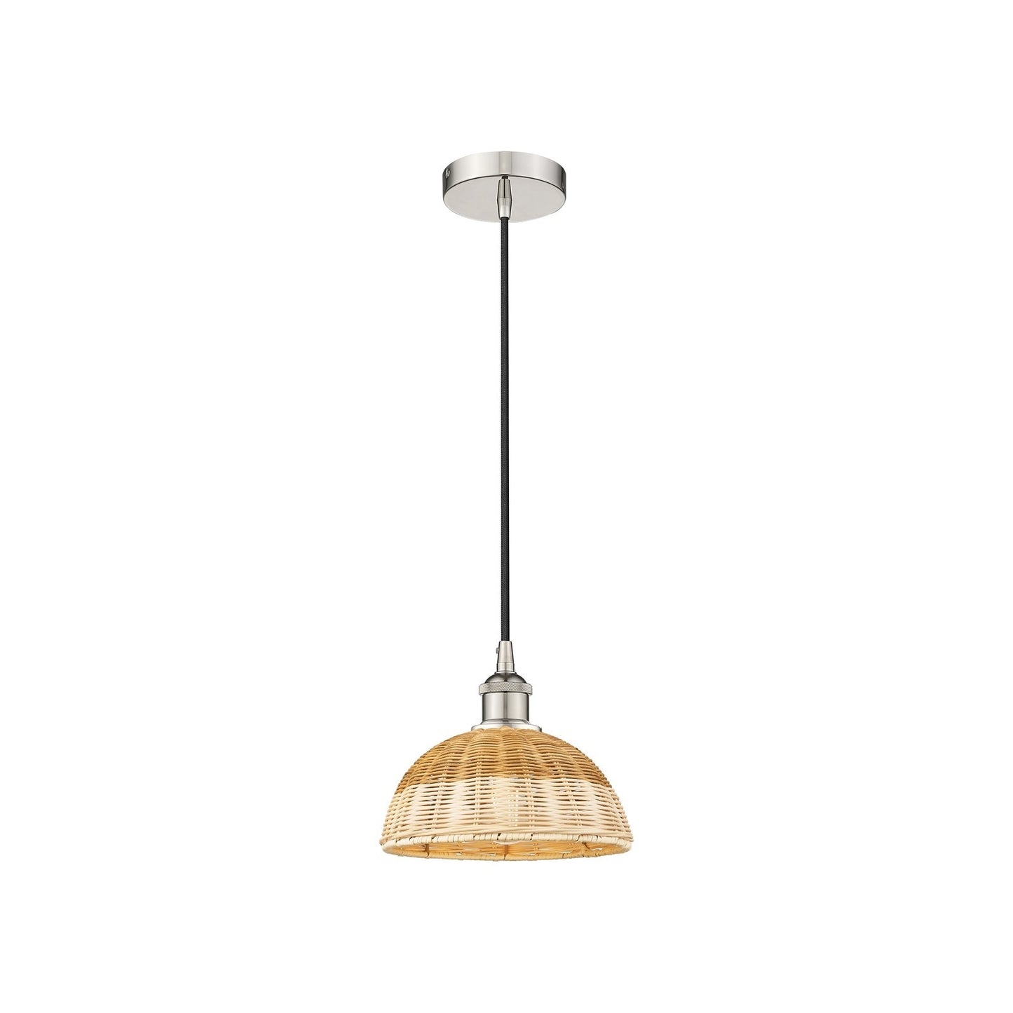 Innovations Natural Ballston Dome 9in 1-Light Mini Pendant | Farmhouse Polished Nickel and Natural Fiber Basketweave | Model 616-1P-PN-NBD2-9-NAT