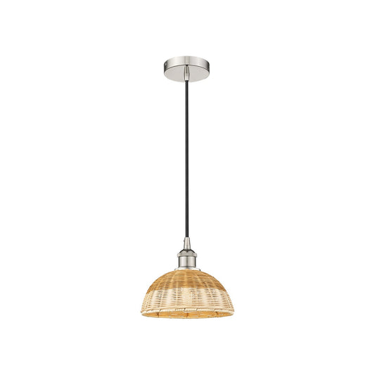 Innovations Natural Ballston Dome 9in 1-Light Mini Pendant | Farmhouse Polished Nickel and Natural Fiber Basketweave | Model 616-1P-PN-NBD2-9-NAT
