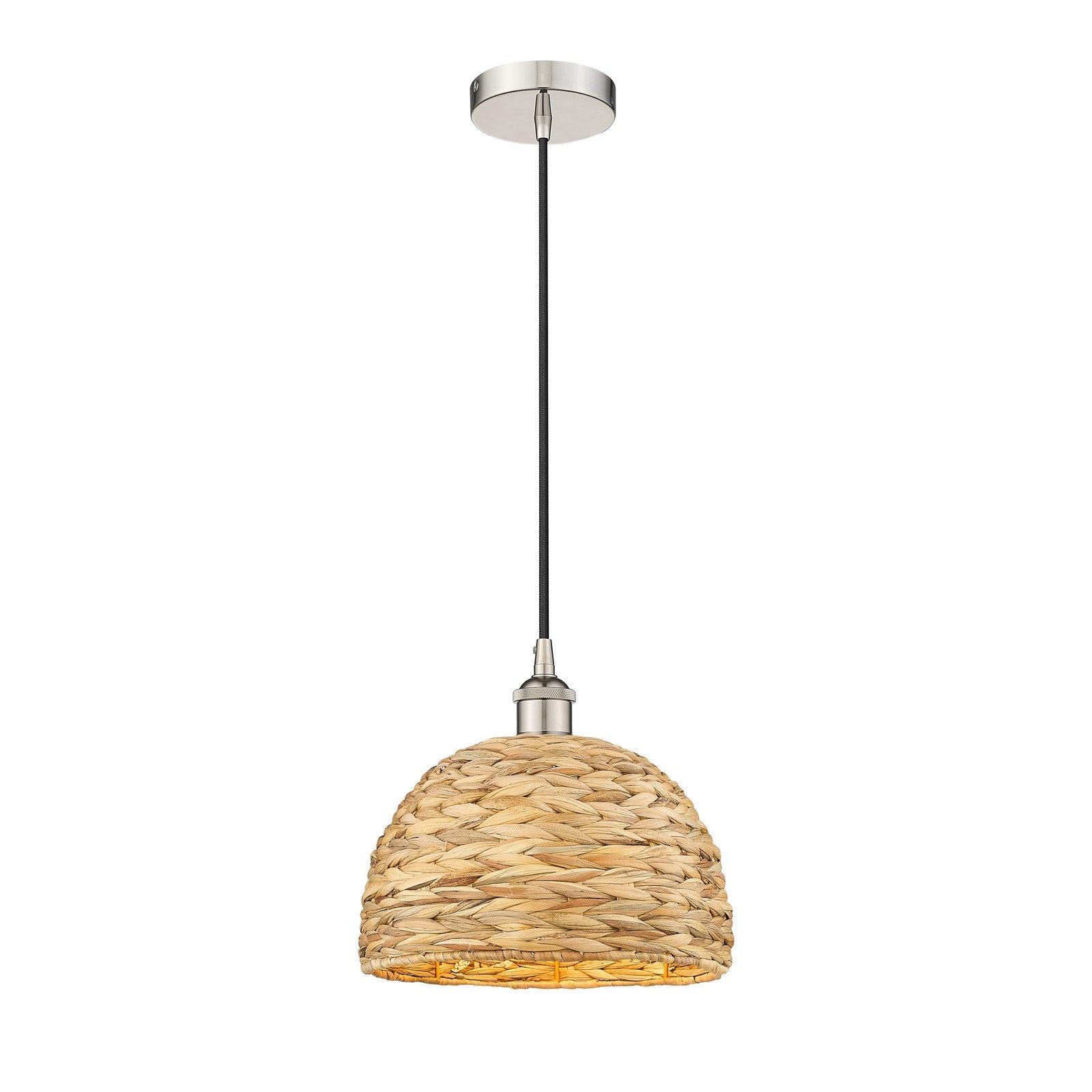 Innovations Woven Rattan 12in 1-Light Mini Pendant | Industrial Polished Nickel and Natural Fiber | Kitchen Island & Dining | Model 616-1P-PN-RBD-12-NAT