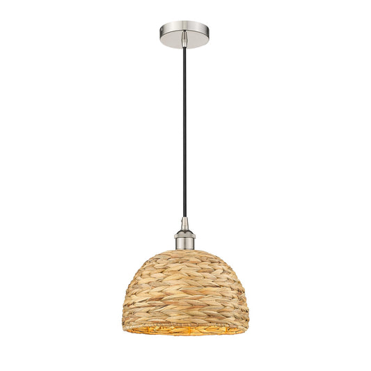 Innovations Woven Rattan 12in 1-Light Mini Pendant | Industrial Polished Nickel and Natural Fiber | Kitchen Island & Dining | Model 616-1P-PN-RBD-12-NAT