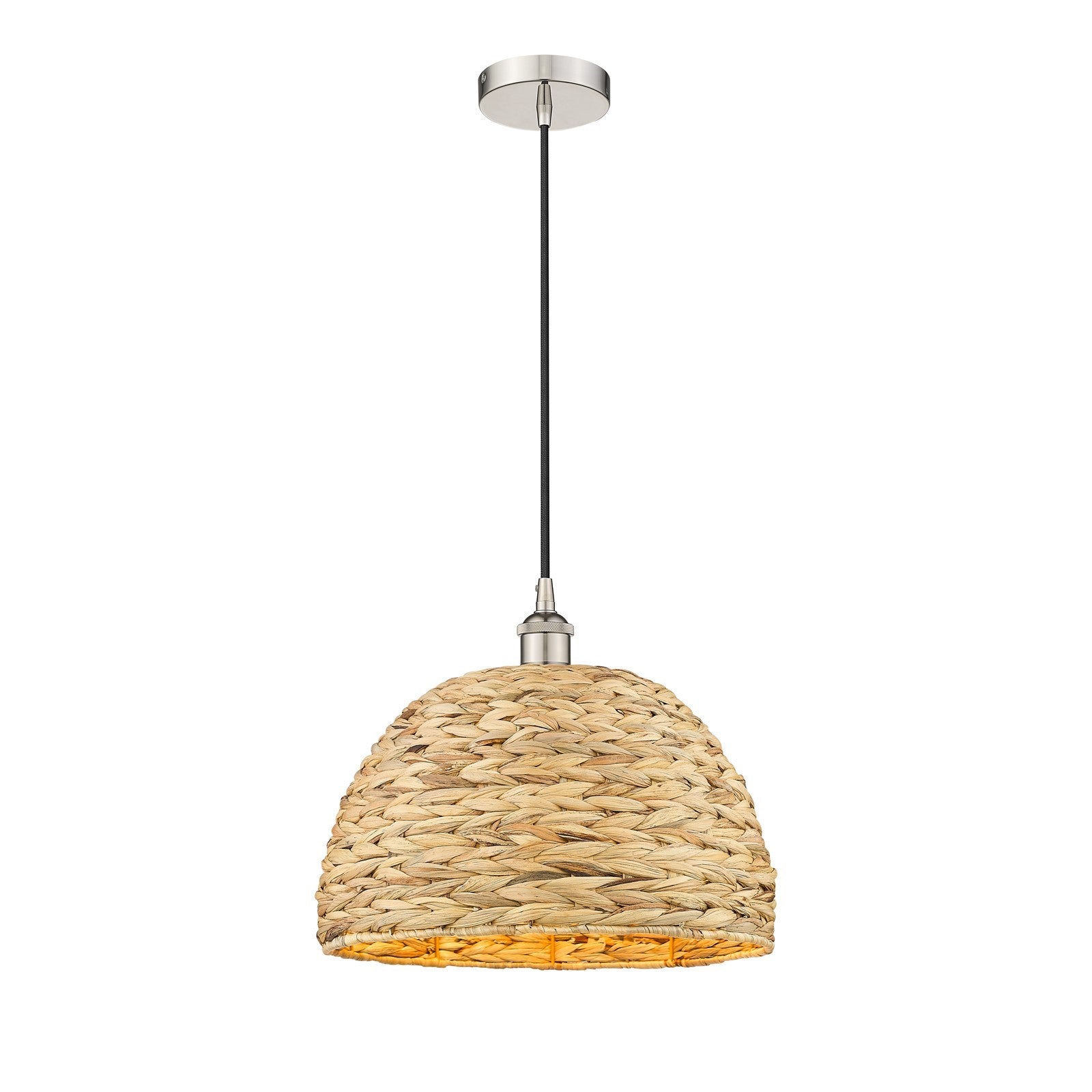 Innovations Woven Rattan 16in 1-Light Mini Pendant | Industrial Polished Nickel and Natural Fiber | Kitchen Island & Dining | Model 616-1P-PN-RBD-16-NAT