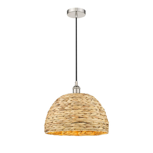 Innovations Woven Rattan 16in 1-Light Mini Pendant | Industrial Polished Nickel and Natural Fiber | Kitchen Island & Dining | Model 616-1P-PN-RBD-16-NAT