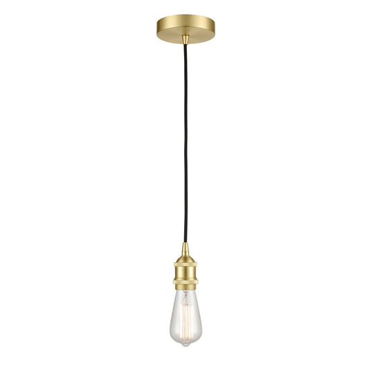 Innovations Lighting Edison 1-Light Mini Pendant | Contemporary Satin Brass Steel and Bare Bulb | Kitchen Island & Dining Room | Model 616-1P-SB-LED