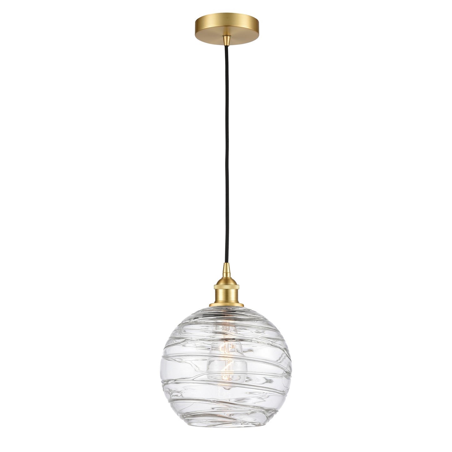 Innovations Athens Deco Swirl 10in 1-Light Mini Pendant | Industrial Satin Gold Steel and Clear Glass | Kitchen Island & | Model 616-1P-SG-G1213-10CL
