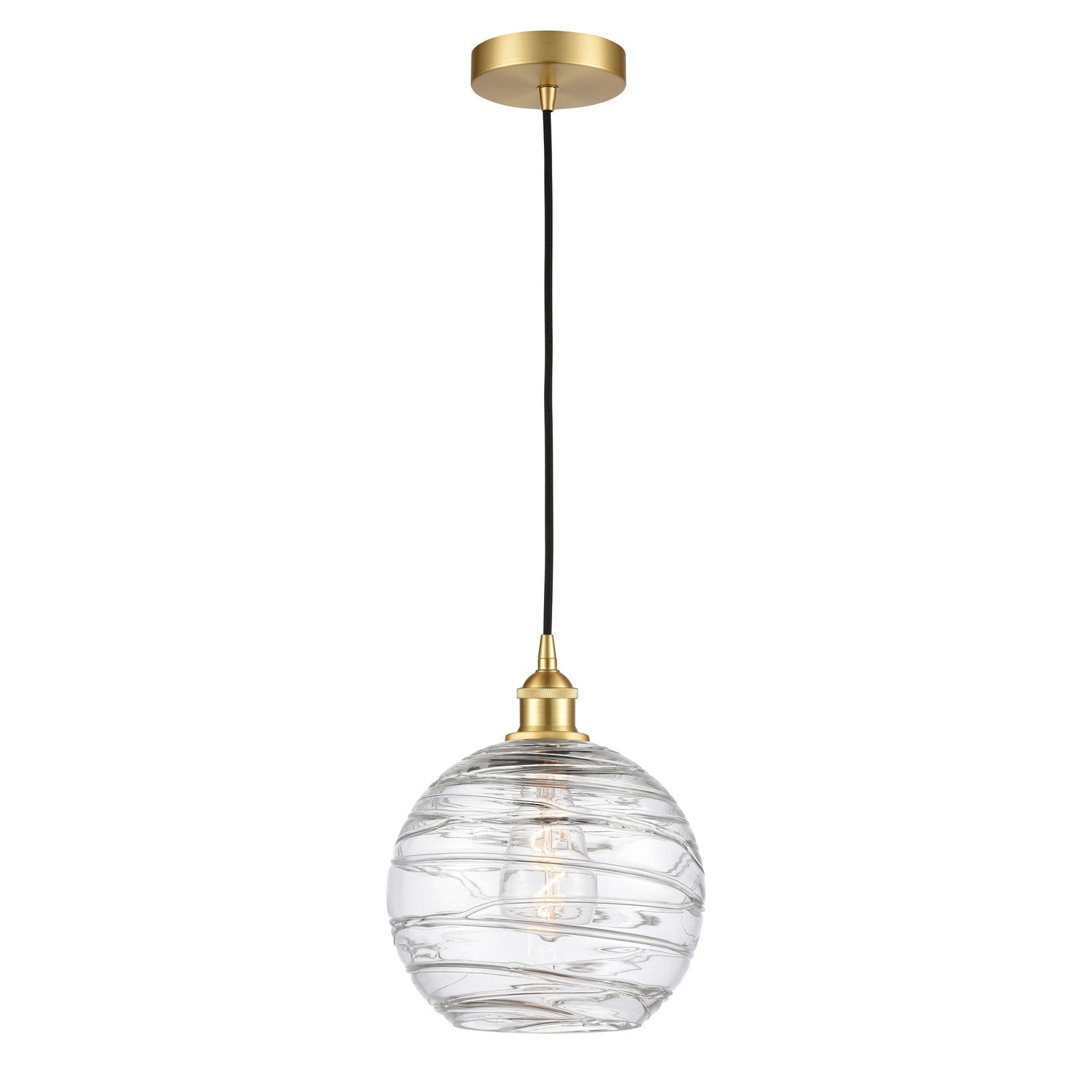 Innovations Athens Deco Swirl 10in 1-Light Mini Pendant | Industrial Satin Gold Steel and Clear Glass | Kitchen Island & | Model 616-1P-SG-G1213-10CL