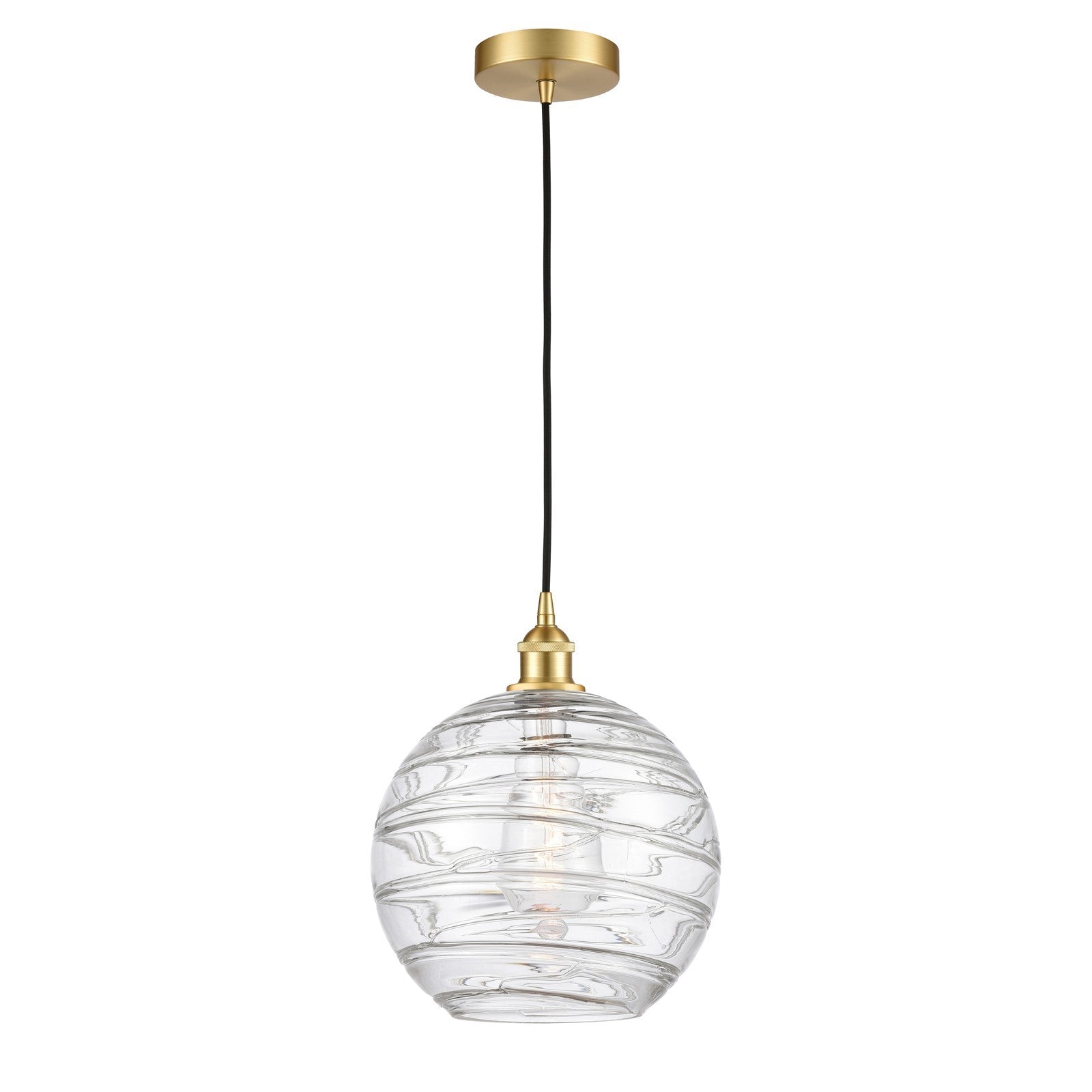 Innovations Athens Deco Swirl 12in 1-Light Mini Pendant | Industrial Satin Gold Steel and Clear Deco Swirl Glass | Kitchen | Model 616-1P-SG-G1213-12CL