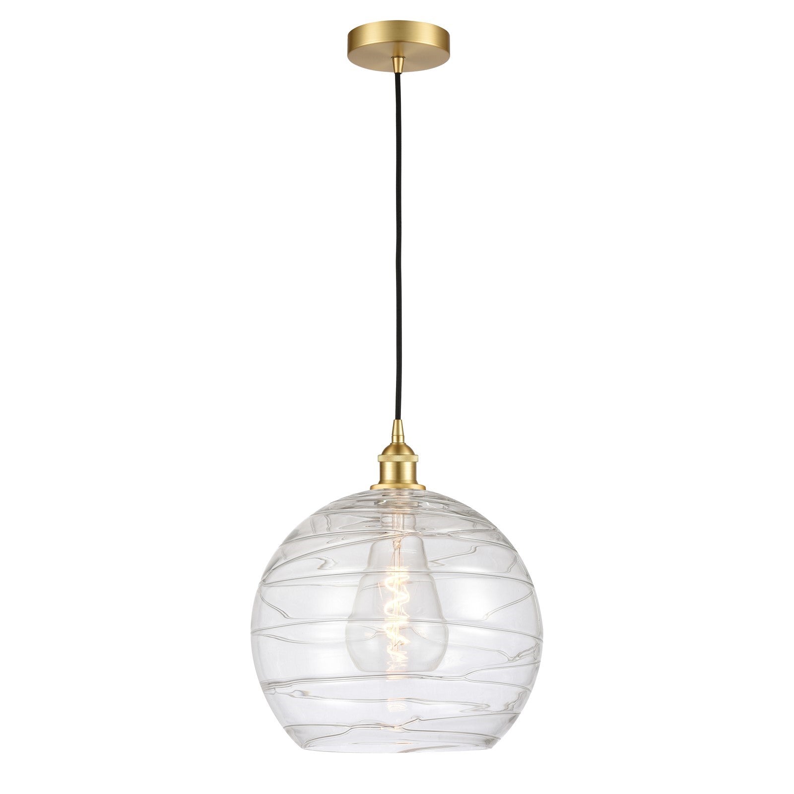 Innovations Athens Deco Swirl 14in 1-Light Mini Pendant | Industrial Satin Gold Steel and Clear Glass | Kitchen Island & | Model 616-1P-SG-G1213-14CL