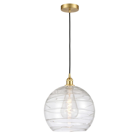 Innovations Athens Deco Swirl 14in 1-Light Mini Pendant | Industrial Satin Gold Steel and Clear Glass | Kitchen Island & | Model 616-1P-SG-G1213-14CL