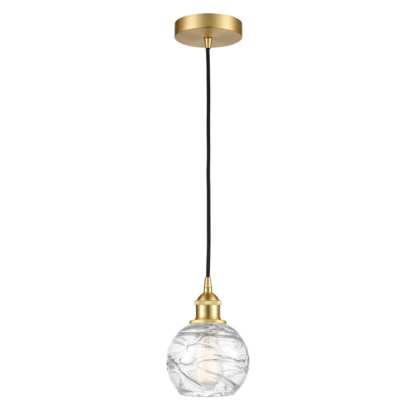 Innovations Athens Deco Swirl 6in 1-Light Mini Pendant | Industrial Satin Gold Steel and Clear Deco Swirl Glass | Kitchen | Model 616-1P-SG-G1213-6CL