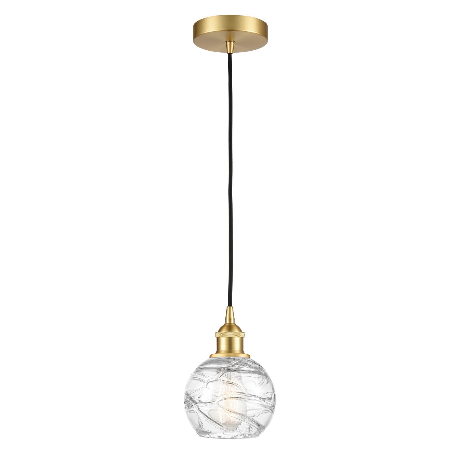 Innovations Athens Deco Swirl 6in 1-Light Mini Pendant | Industrial Satin Gold Steel and Clear Deco Swirl Glass | Kitchen | Model 616-1P-SG-G1213-6CL