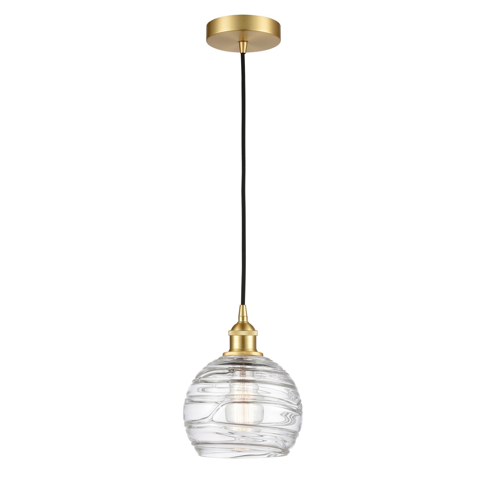 Innovations Athens Deco Swirl 8in 1-Light Mini Pendant | Industrial Satin Gold Steel and Clear Glass | Kitchen Island & Dining | Model 616-1P-SG-G1213-8CL