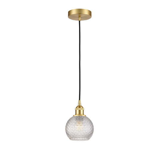 Innovations Athens 6in 1-Light Mini Pendant | Modern Farmhouse Satin Gold Steel and Clear Basket Weave Glass | Kitchen Island | Model 616-1P-SG-G122C-6CL