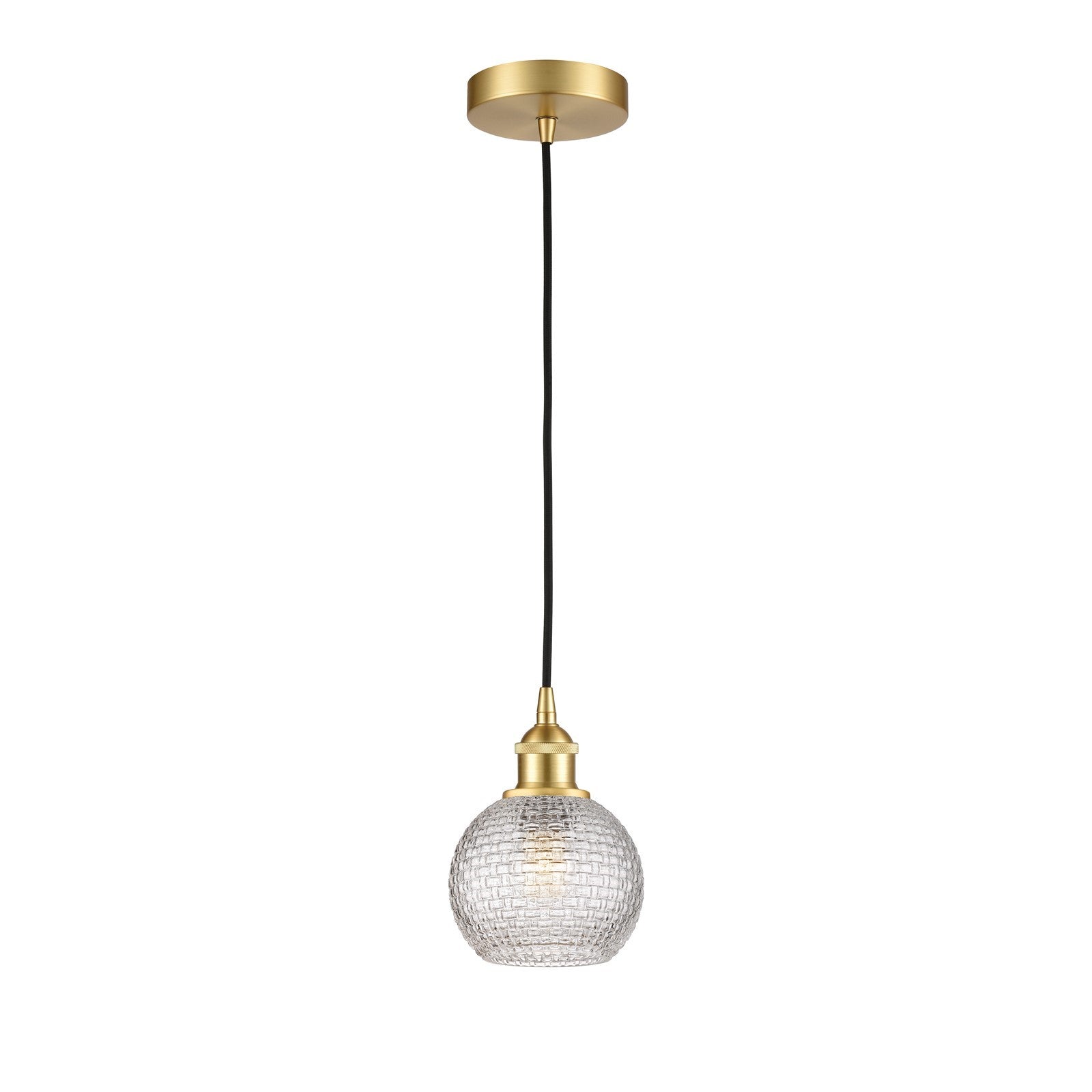 Innovations Athens 6in 1-Light Mini Pendant | Modern Farmhouse Satin Gold Steel and Clear Basket Weave Glass | Kitchen Island | Model 616-1P-SG-G122C-6CL