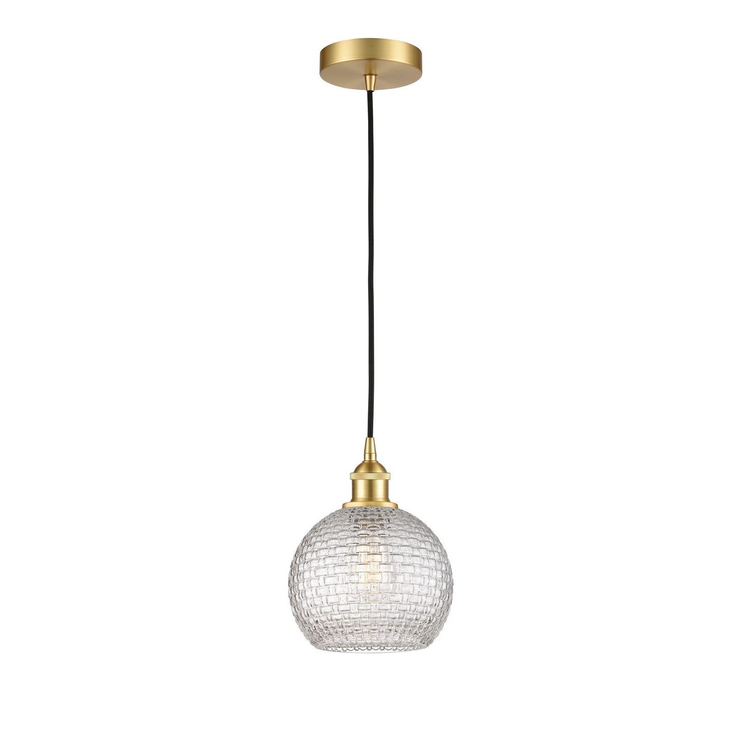 Innovations Athens 8in 1-Light Mini Pendant | Modern Farmhouse Satin Gold Steel and Clear Basket Weave Glass | Kitchen Island | Model 616-1P-SG-G122C-8CL
