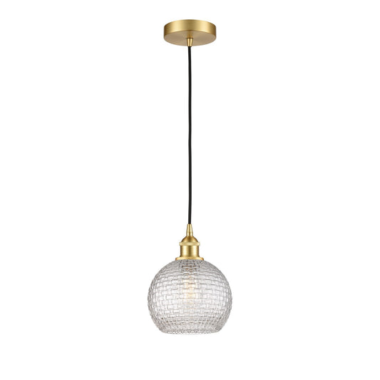 Innovations Athens 8in 1-Light Mini Pendant | Modern Farmhouse Satin Gold Steel and Clear Basket Weave Glass | Kitchen Island | Model 616-1P-SG-G122C-8CL