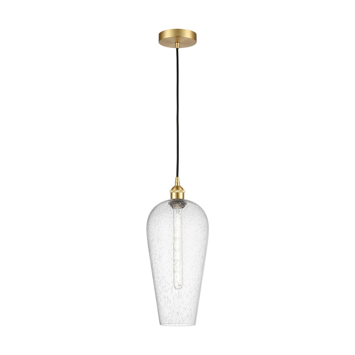 Innovations Chelsea 8in 1-Light Mini Pendant | Industrial Satin Gold Steel and Matte Black Seedy Glass | Kitchen Island & | Model 616-1P-SG-G456-8SDY