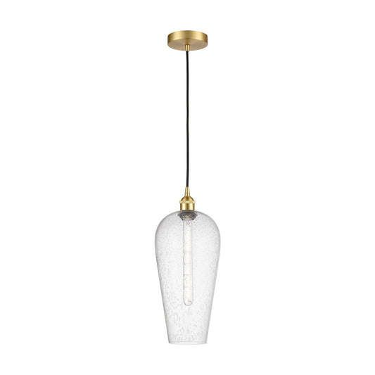 Innovations Chelsea 8in 1-Light Mini Pendant | Industrial Satin Gold Steel and Matte Black Seedy Glass | Kitchen Island & | Model 616-1P-SG-G456-8SDY