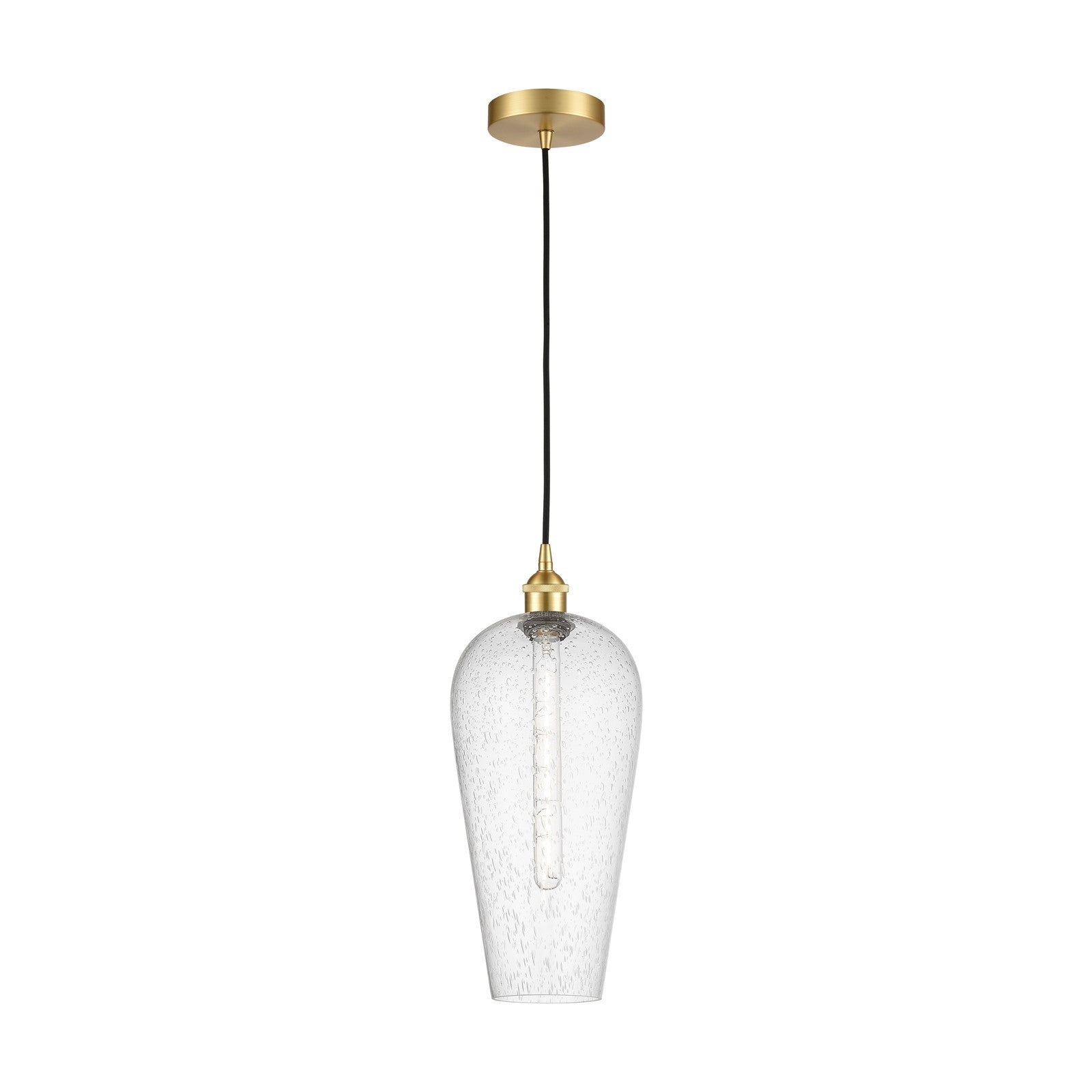 Innovations Chelsea 8in 1-Light Mini Pendant | Industrial Satin Gold Steel and Matte Black Seedy Glass | Kitchen Island & | Model 616-1P-SG-G456-8SDY