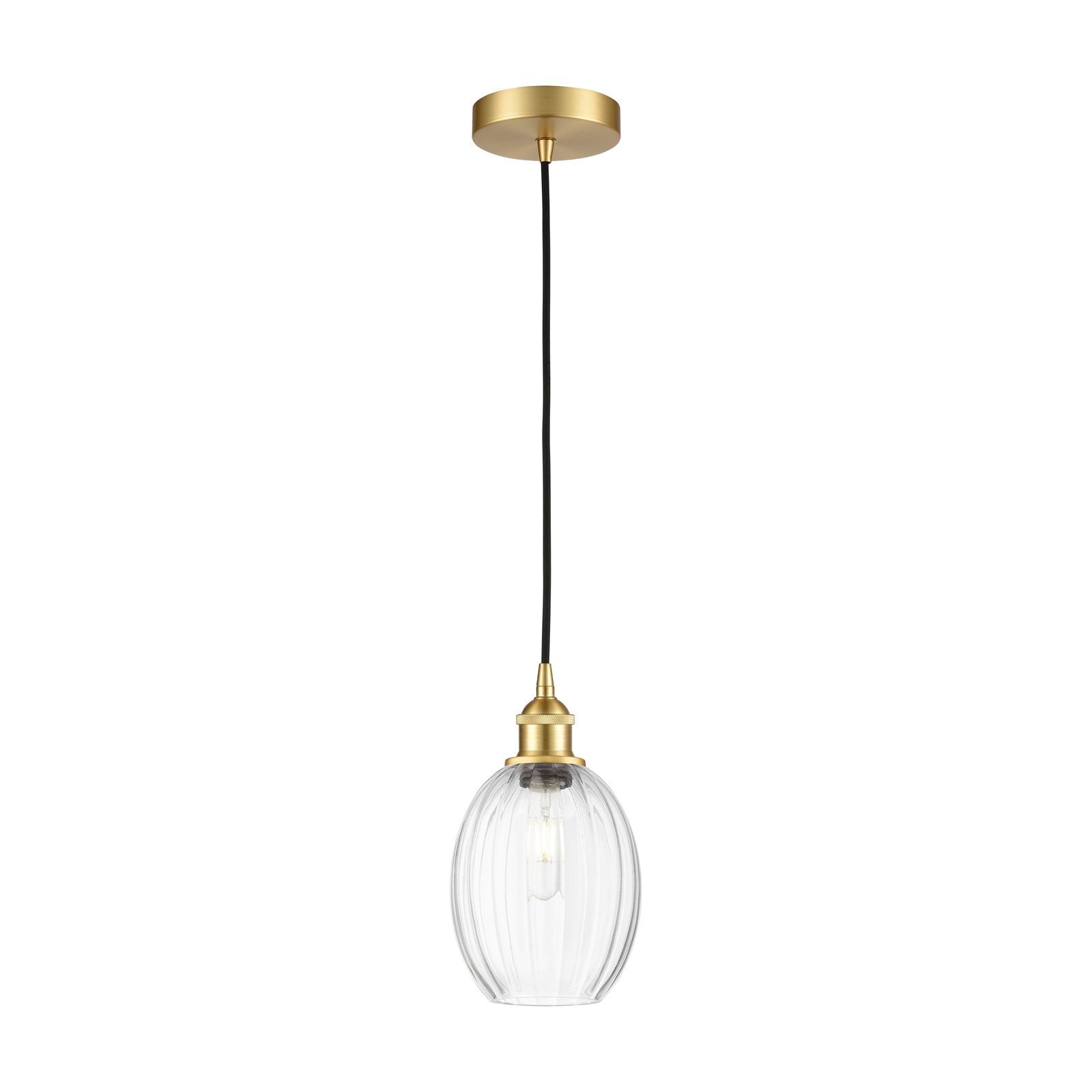 Innovations Preston Bulb 6.25in 1-Light Mini Pendant | Industrial Satin Gold Steel and Clear Glass | Kitchen Island & Dining | Model 616-1P-SG-G459-6CL