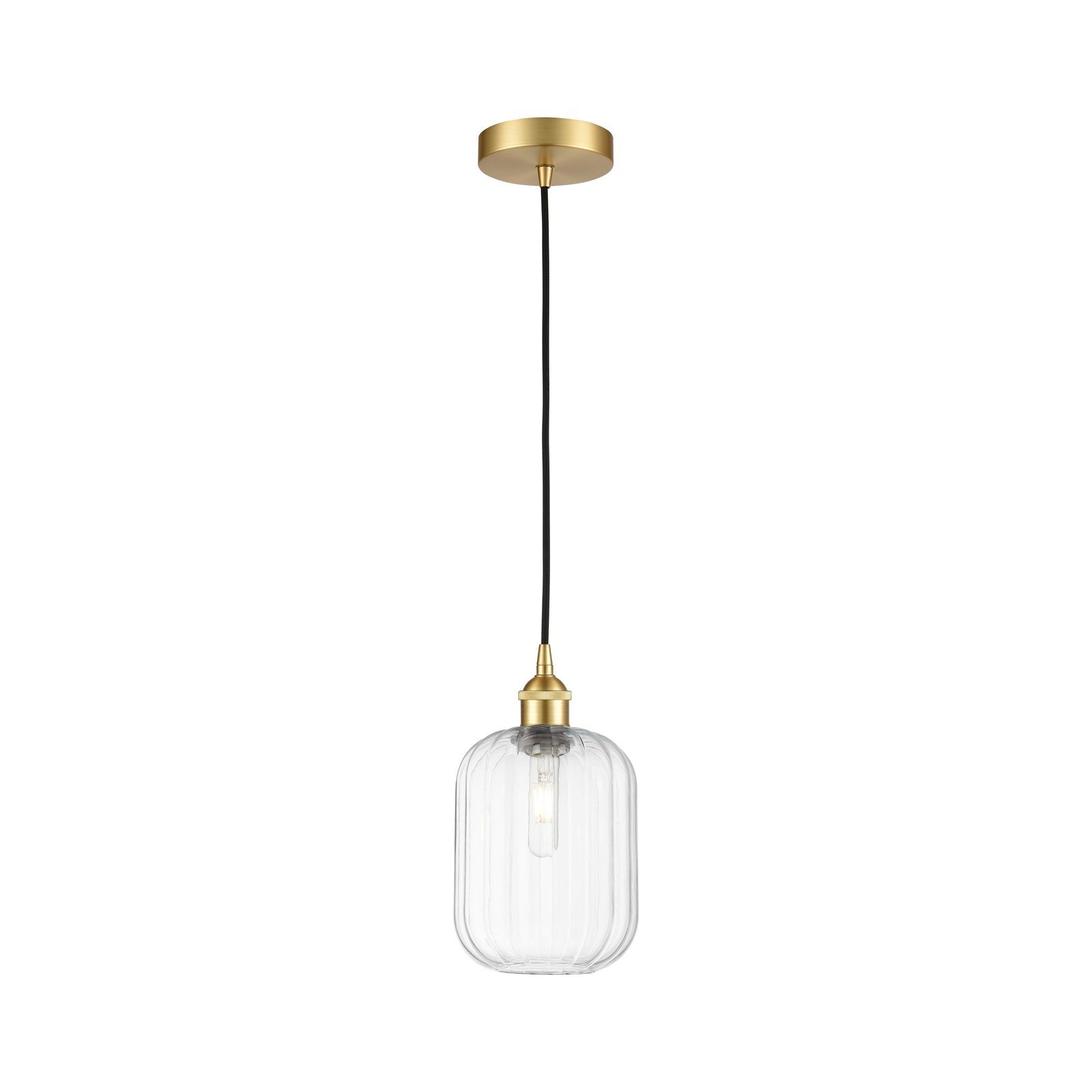 Innovations Preston Cylinder 7in 1-Light Mini Pendant | Industrial Satin Gold Steel and Clear Glass | Kitchen Island & Dining | Model 616-1P-SG-G460-7CL