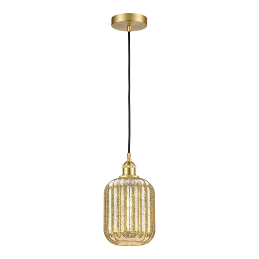 Innovations Preston Cylinder 7in 1-Light Mini Pendant | Industrial Satin Gold Steel and Matte Black Glass | Kitchen Island & | Model 616-1P-SG-G460-7ME