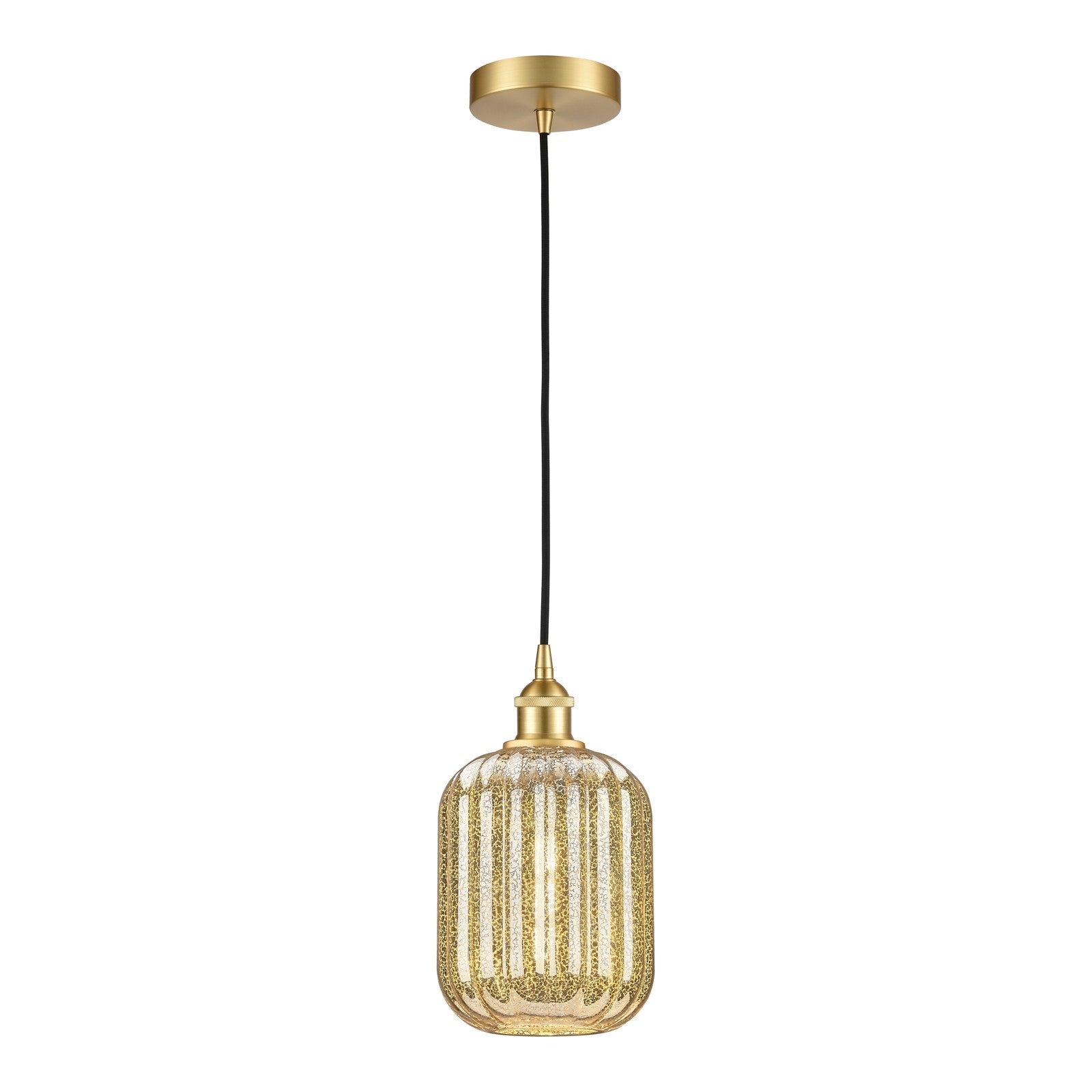 Innovations Preston Cylinder 7in 1-Light Mini Pendant | Industrial Satin Gold Steel and Matte Black Glass | Kitchen Island & | Model 616-1P-SG-G460-7ME
