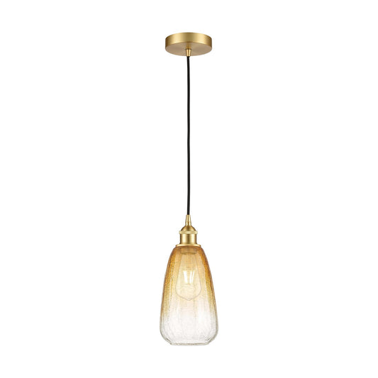 Innovations Brookhaven Almond 6in 1-Light Mini Pendant | Industrial Satin Gold Steel and Cast Brass with Amber Glass | Kitchen | Model 616-1P-SG-G480-6AM